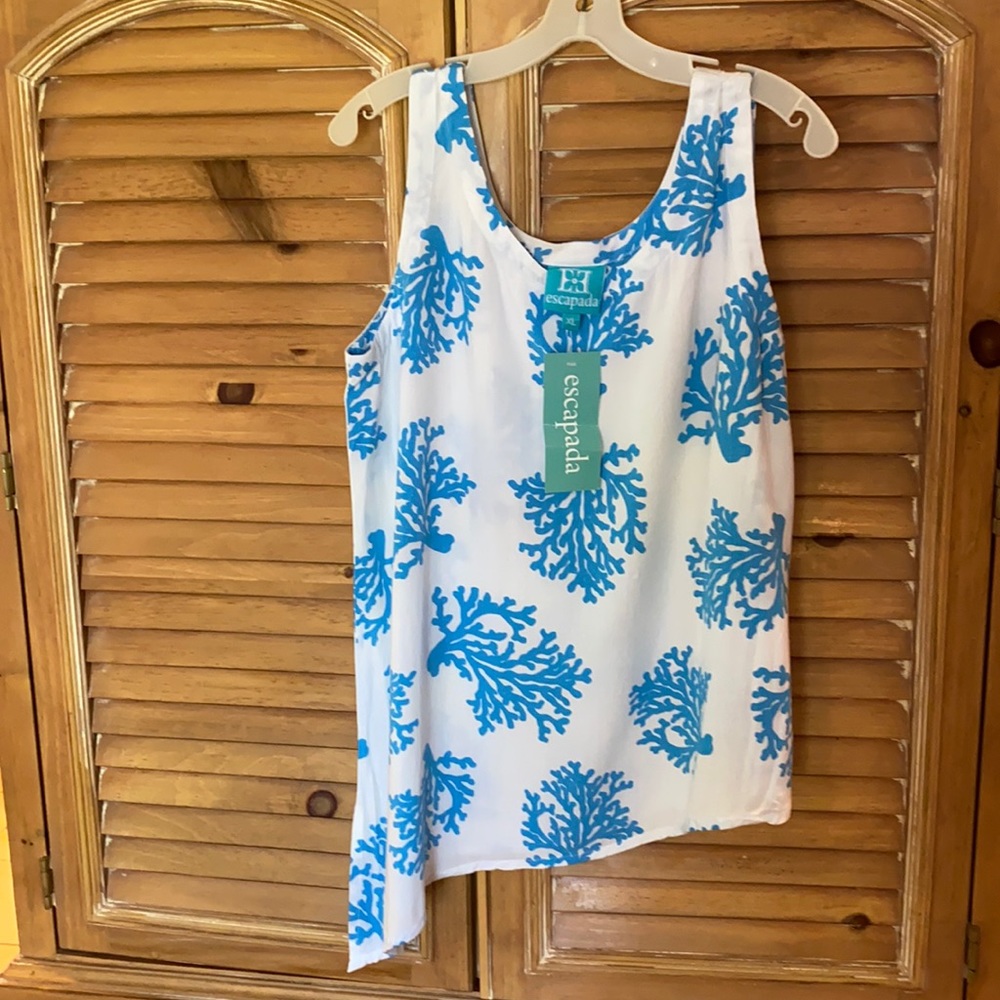 NWT Escapada sz XL handkerchief tank Wh/ocean blue